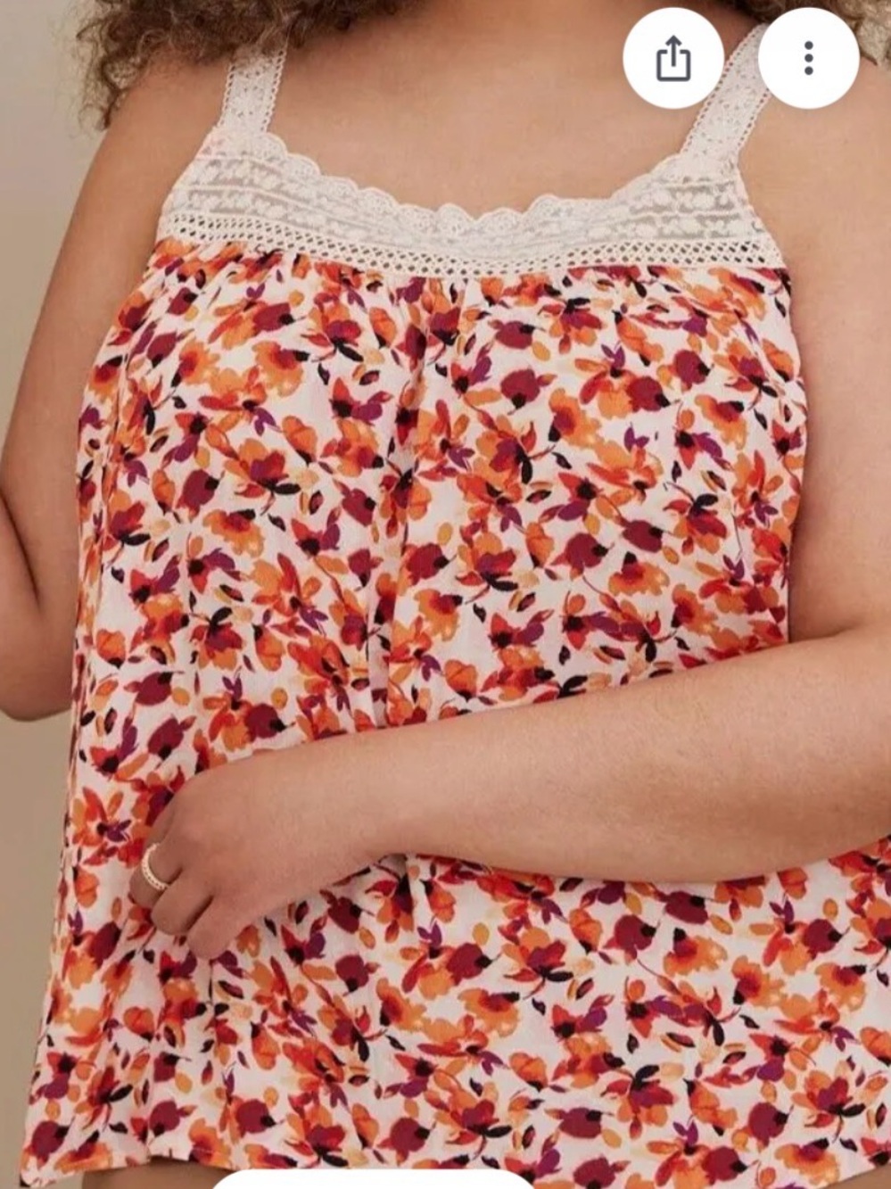 torrid White Floral Lace-Trim Tank with Orange & Purple Print